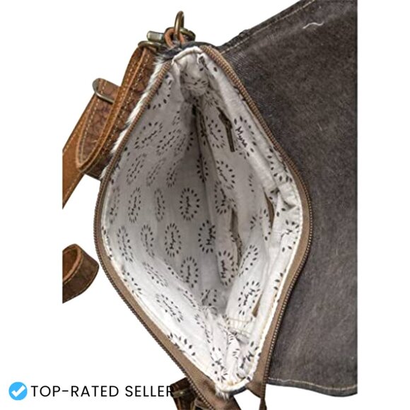 Western Cow Print Crossbody Bag Leather Strap Canvas Saddle Style Boho Chic - Picture 7 of 7